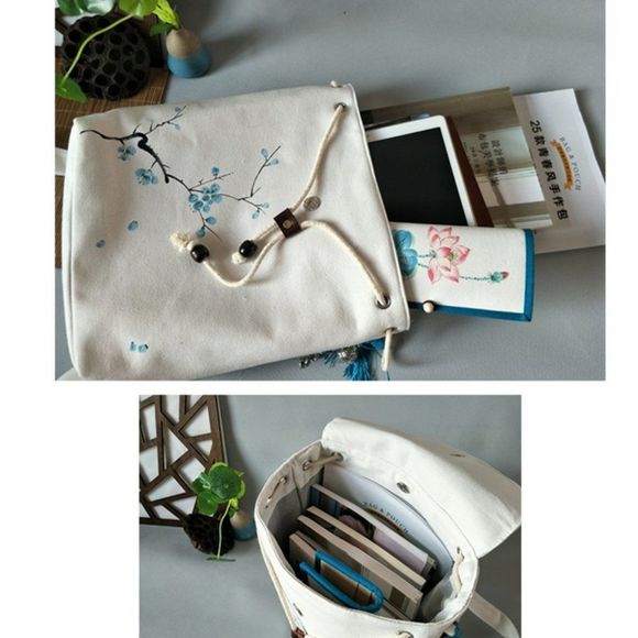 Vintage Flower Embroidery Backpack | Retro School Office Work Floral Bag #144